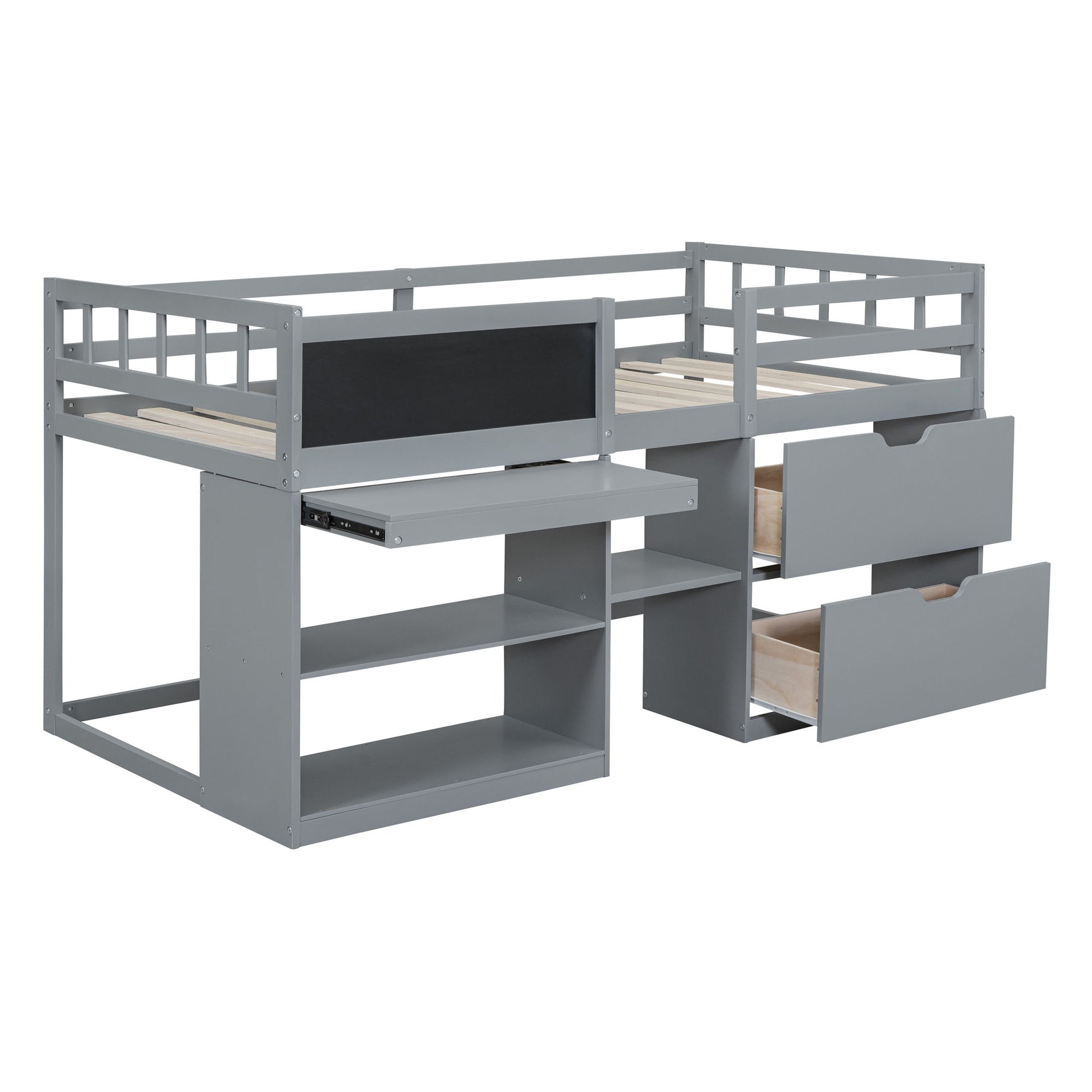 Low Loft Bed With Rolling Desk, Shelf And Drawers - The Sleep Loft - Online Mattress Showroom NYC