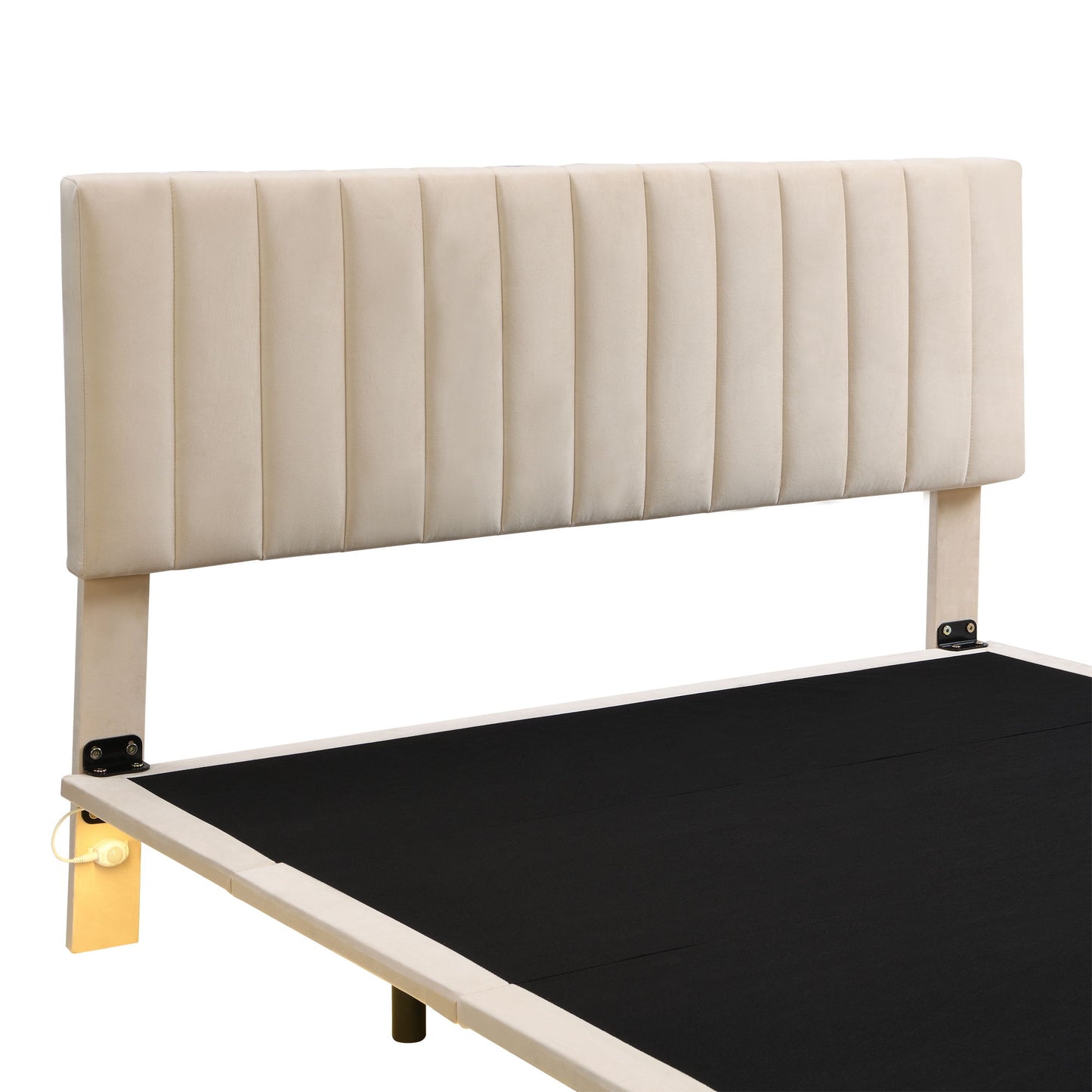 Upholstered Bed With Sensor Light And Headboard, Floating Velvet Platform Bed - The Sleep Loft - Online Mattress Showroom NYC