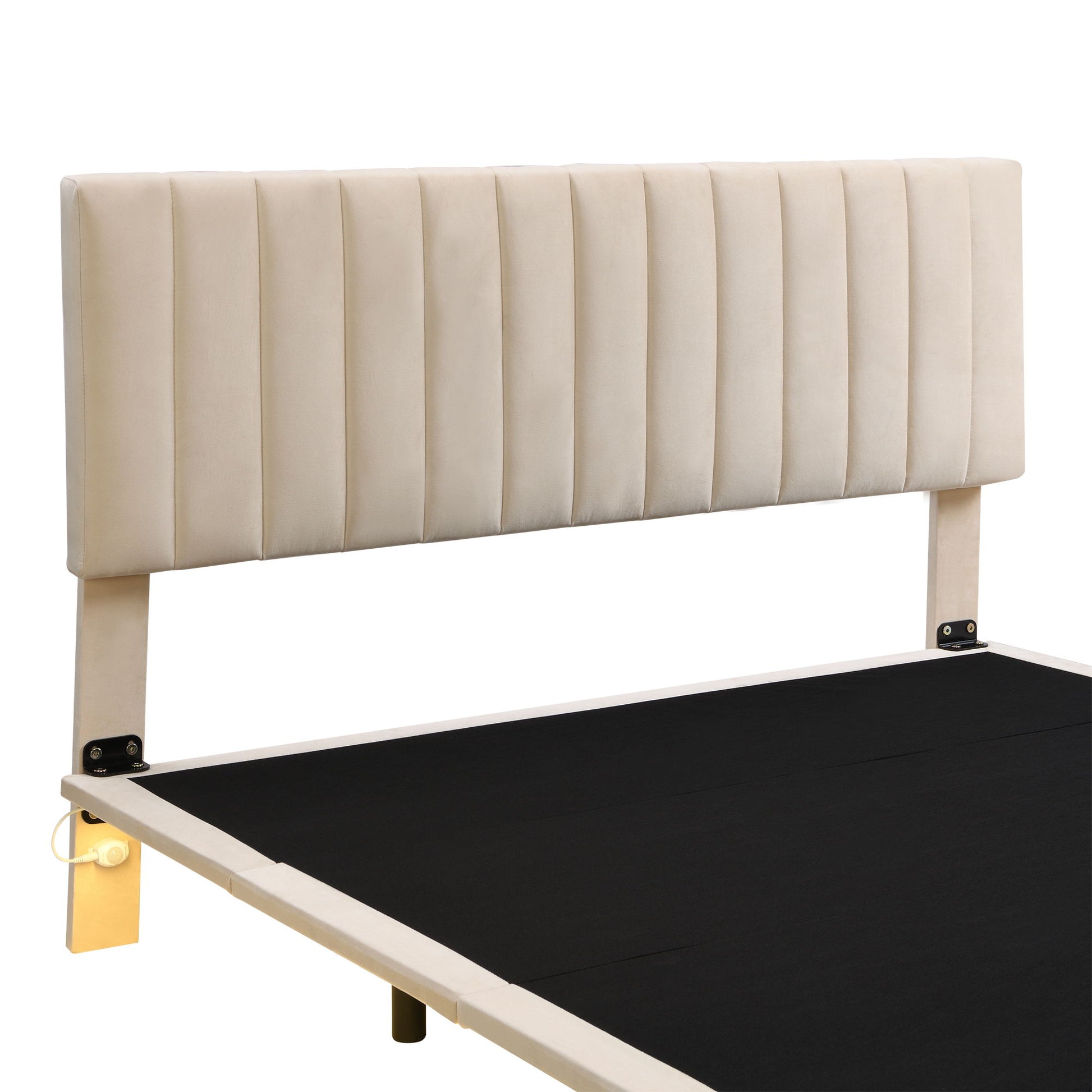 Upholstered Bed With Sensor Light And Headboard, Floating Velvet Platform Bed - The Sleep Loft - Online Mattress Showroom NYC