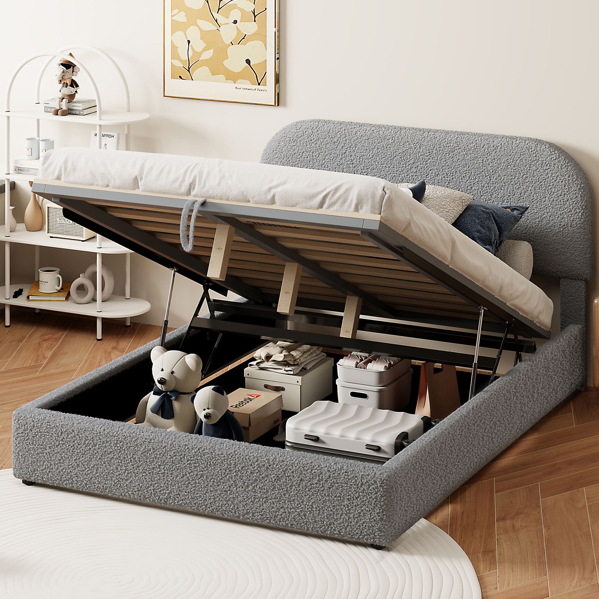 Upholstered Platform Bed With Hydraulic Storage System - The Sleep Loft - Online Mattress Showroom NYC