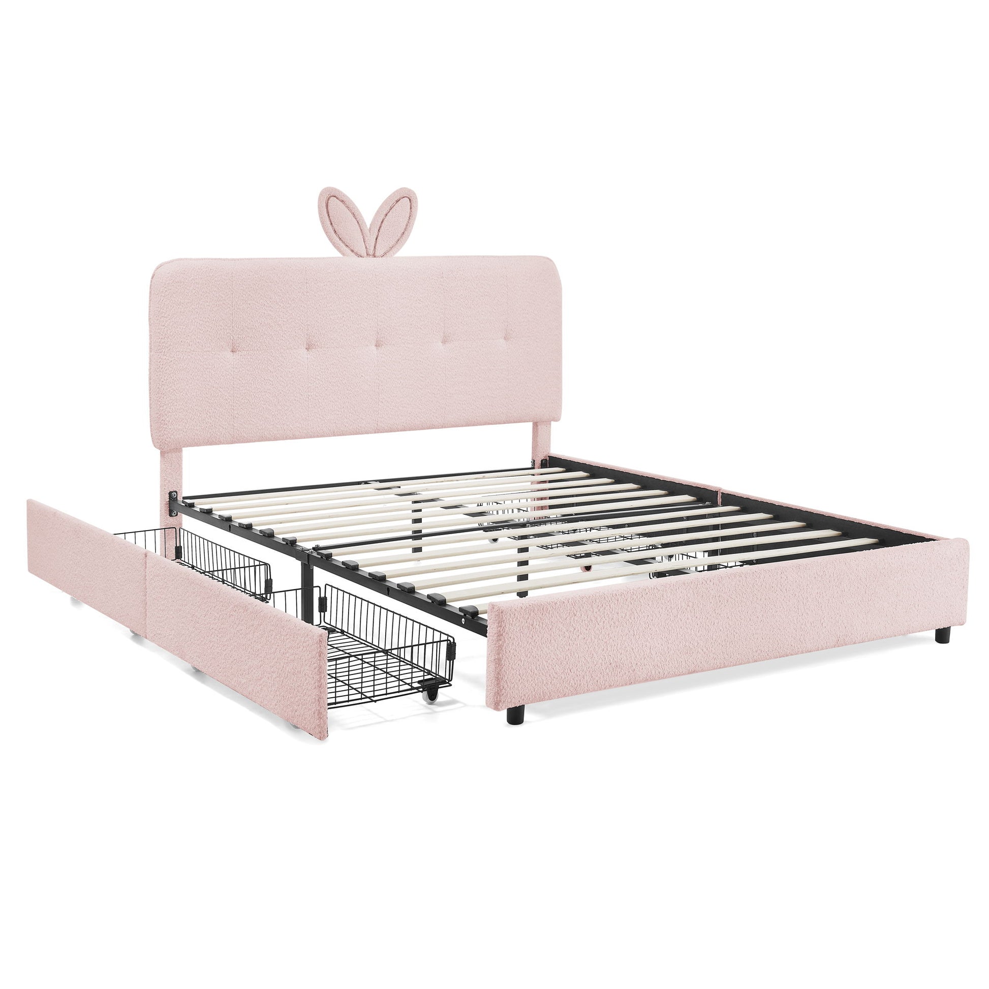 Upholstered Bed With Oversized Rabbit Ear Headboard, LED Lights & 4 Storage Drawers - The Sleep Loft - Online Mattress Showroom NYC