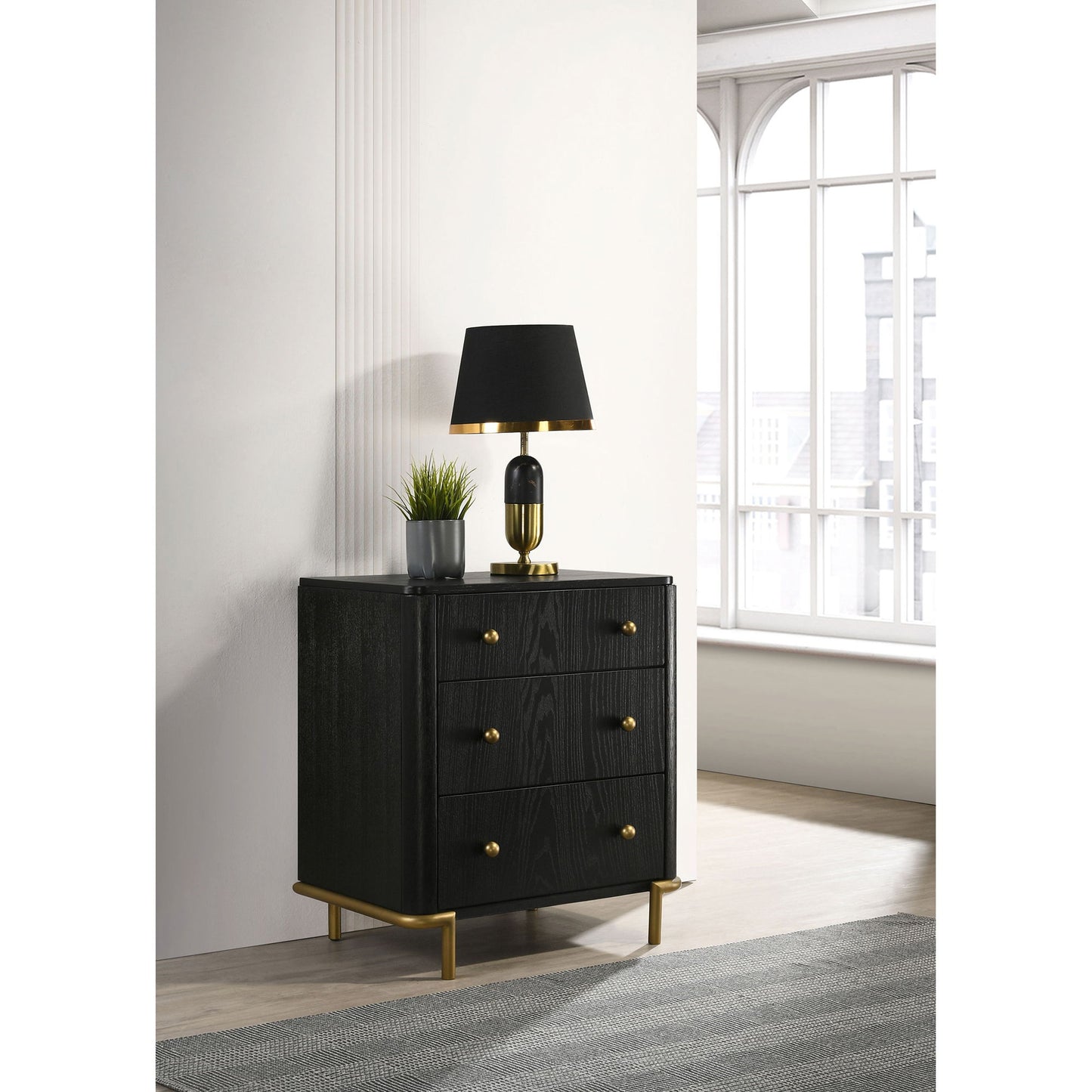 Anser - 3 Drawer Nightstand - Black - The Sleep Loft - Online Mattress Showroom NYC