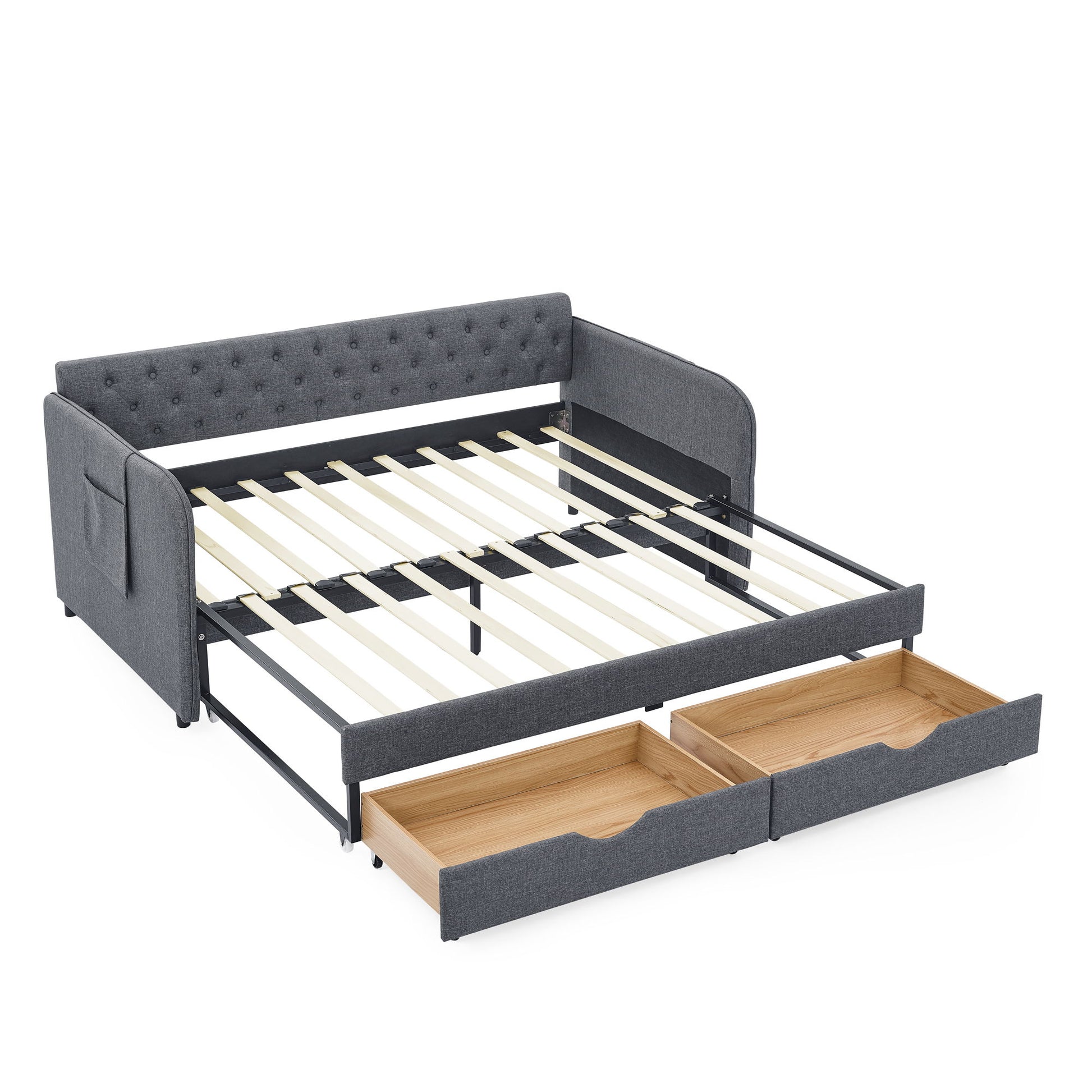 Daybed With Trundle And Storage Drawers, Flat Arms With Pocket - The Sleep Loft - Online Mattress Showroom NYC