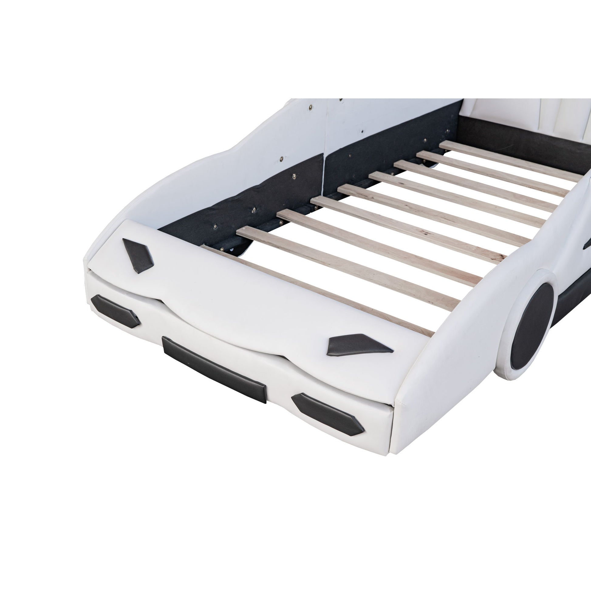 Race Car Shaped Twin Platform Bed With Wheels, Pine Wood Construction - The Sleep Loft - Online Mattress Showroom NYC