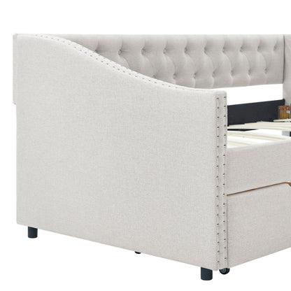 Upholstered Tufted Daybed With 2 Drawers, Waved Arms - The Sleep Loft - Online Mattress Showroom NYC