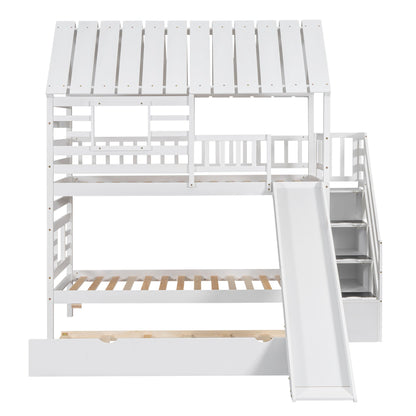 House Bunk Bed With Trundle, Storage Staircase, Roof And Window Design - The Sleep Loft - Online Mattress Showroom NYC