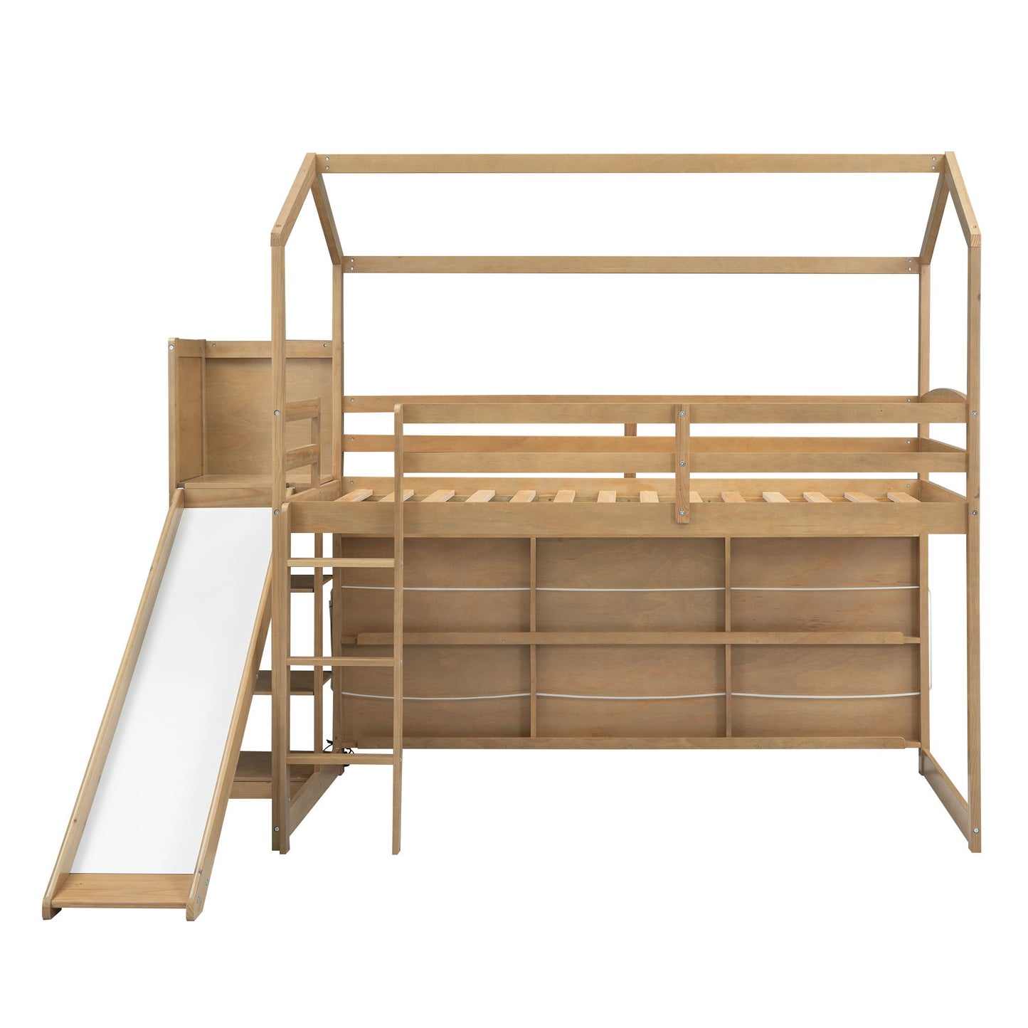 House Loft Bed With Slide, Storage Shelves And Light, Climbing Ramp - The Sleep Loft - Online Mattress Showroom NYC