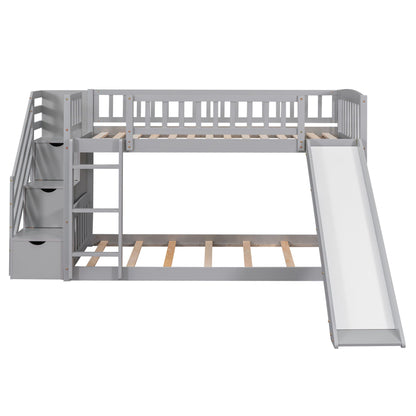 Twin Over Twin Bunk Stairway Bed With 2 Drawers And Slide - Gray - The Sleep Loft - Online Mattress Showroom NYC