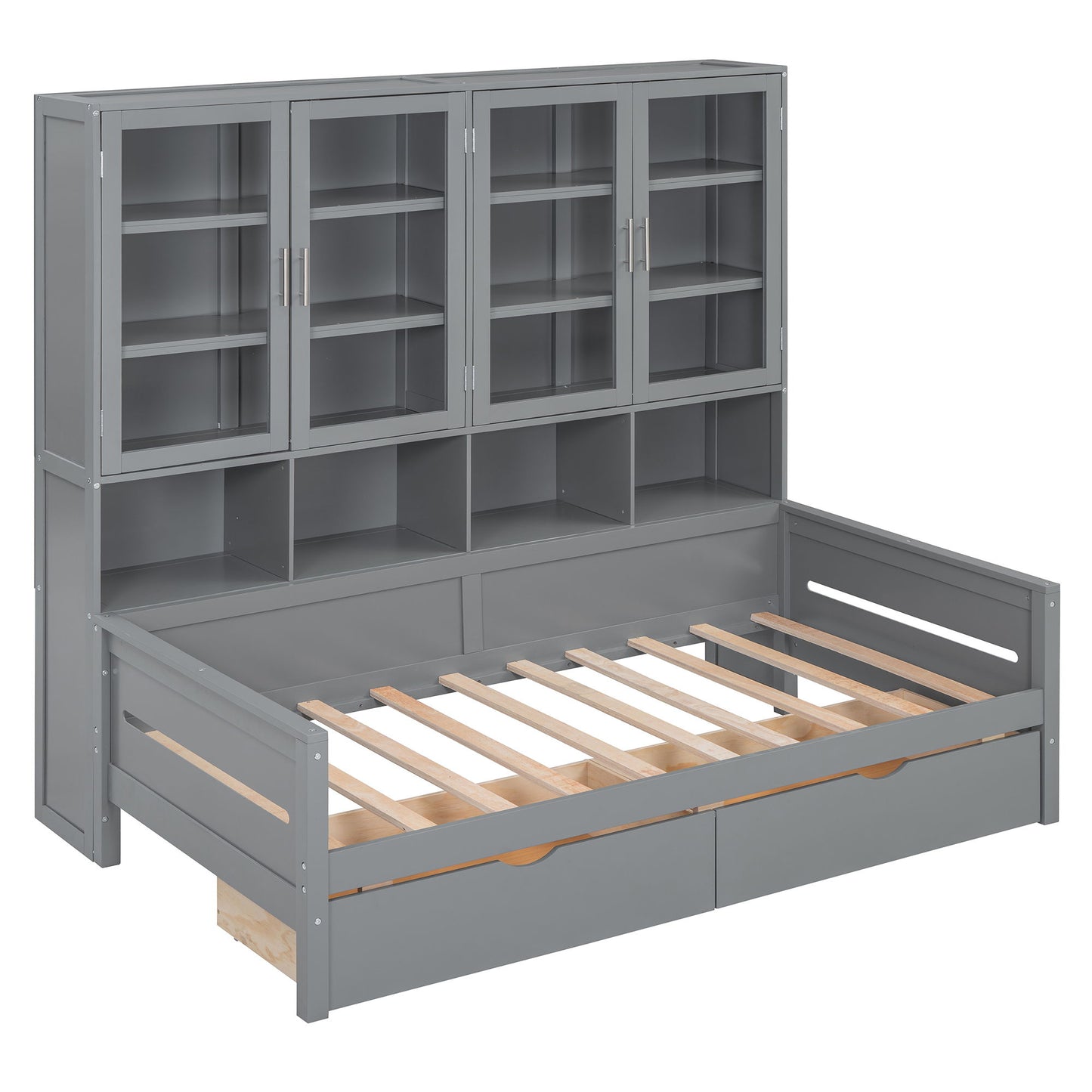 Daybed With Glass Door Storage Cabinets, Built In LED Lighting And Shelves - The Sleep Loft - Online Mattress Showroom NYC