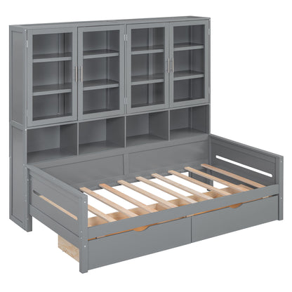 Daybed With Glass Door Storage Cabinets, Built In LED Lighting And Shelves - The Sleep Loft - Online Mattress Showroom NYC