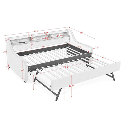Upholstered Sofa Bed With LED Lights, Storage Headboard, Foldable Trundle & Wireless Charging - The Sleep Loft - Online Mattress Showroom NYC