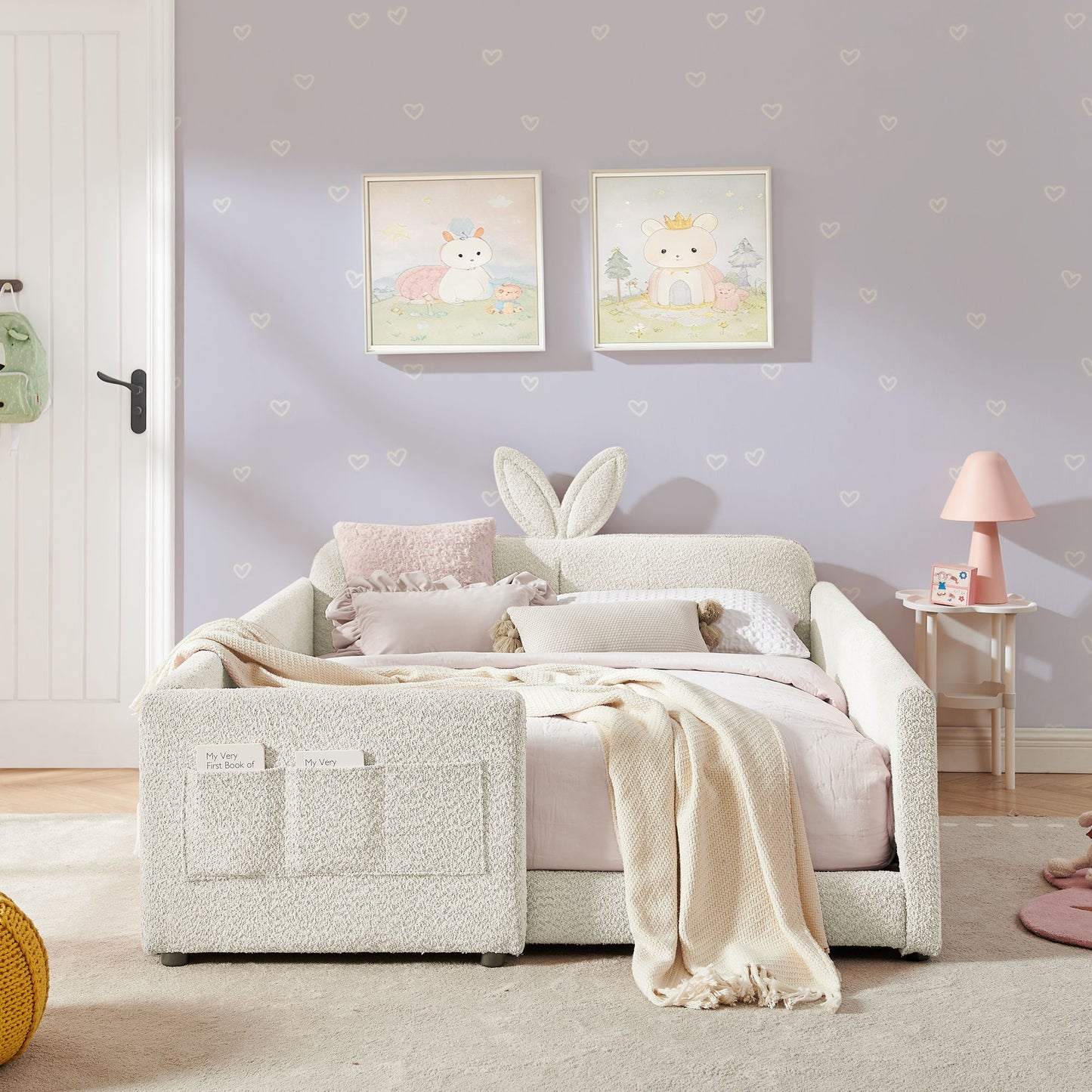 Cute Rabbit Ear Upholstered Platform Bed Frame With Safety Rail - The Sleep Loft - Online Mattress Showroom NYC