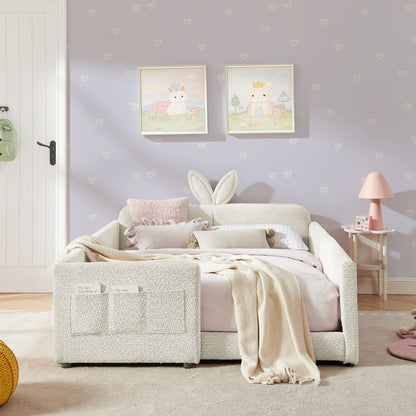 Cute Rabbit Ear Upholstered Platform Bed Frame With Safety Rail - The Sleep Loft - Online Mattress Showroom NYC