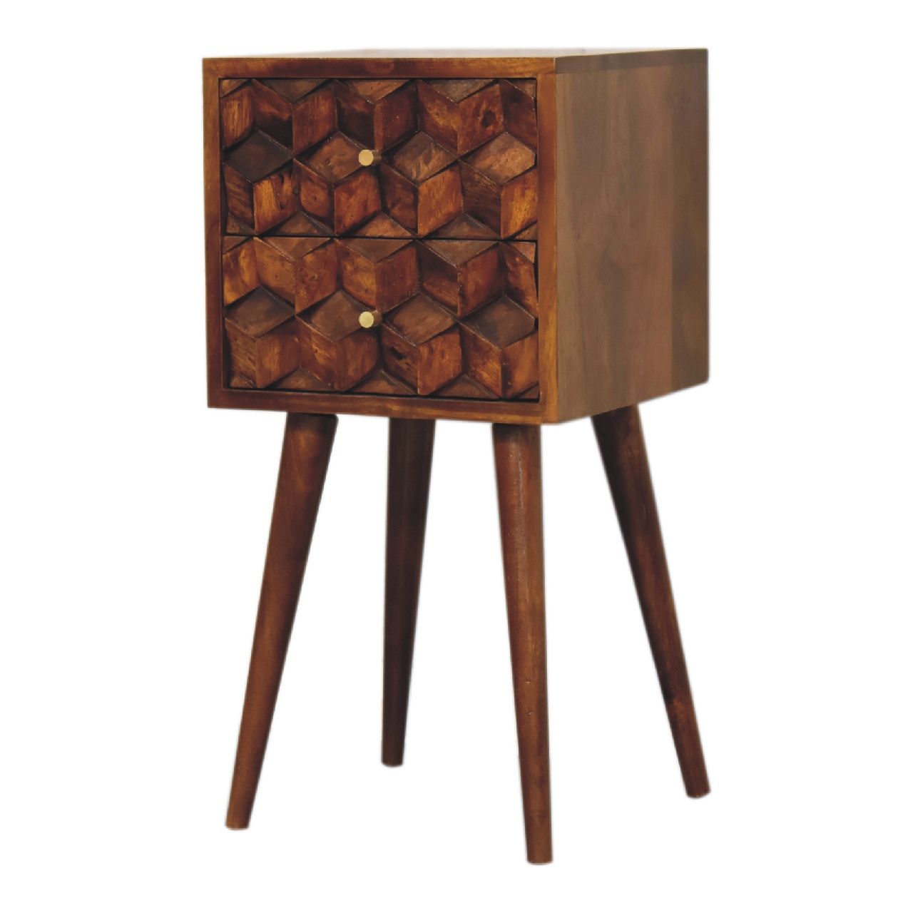 Mini Cube Carved 2 Drawer Nightstand - The Sleep Loft - Online Mattress Showroom NYC