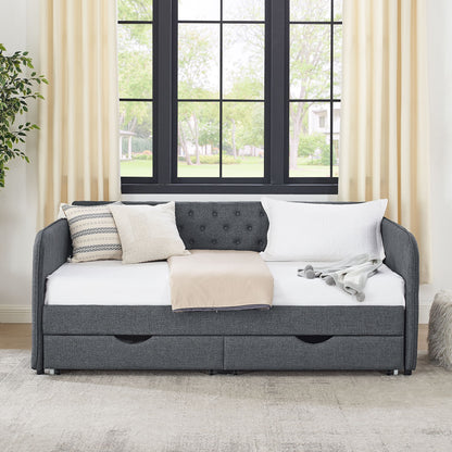 Daybed With Trundle And Storage Drawers, Flat Arms With Pocket - The Sleep Loft - Online Mattress Showroom NYC