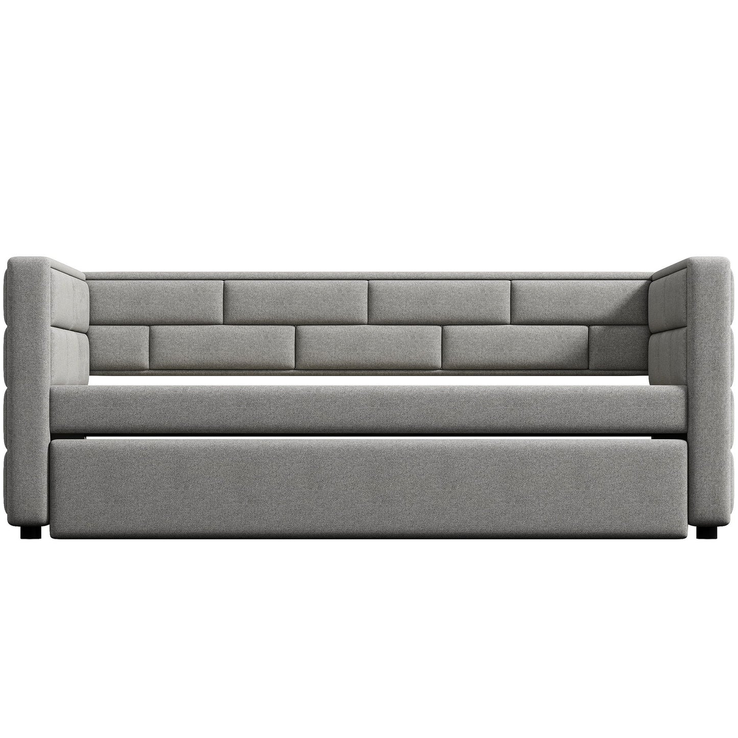 Upholstered Twin Size Daybed With Trundle, Padded Back And Sides - Gray - The Sleep Loft - Online Mattress Showroom NYC