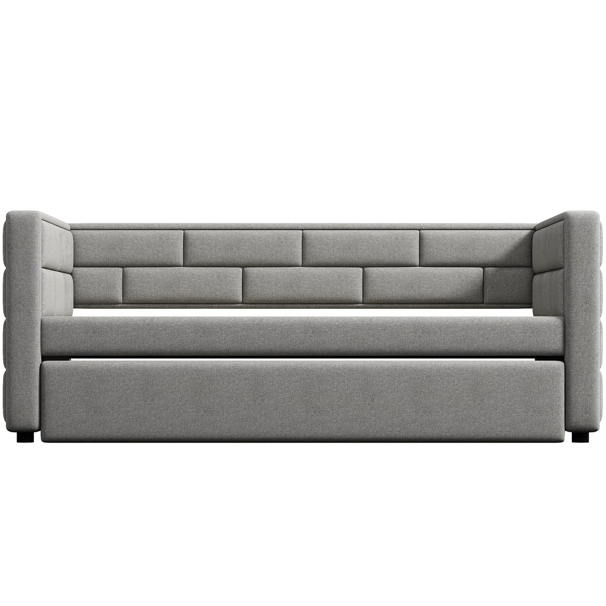 Upholstered Twin Size Daybed With Trundle, Padded Back And Sides - Gray - The Sleep Loft - Online Mattress Showroom NYC
