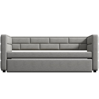 Upholstered Twin Size Daybed With Trundle, Padded Back And Sides - Gray - The Sleep Loft - Online Mattress Showroom NYC