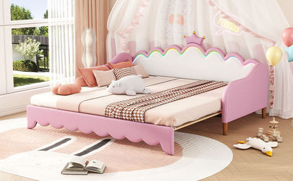 Extending Daybed With LED Lights, Modern Upholstered Princess Daybed With Crown Headboard - The Sleep Loft - Online Mattress Showroom NYC