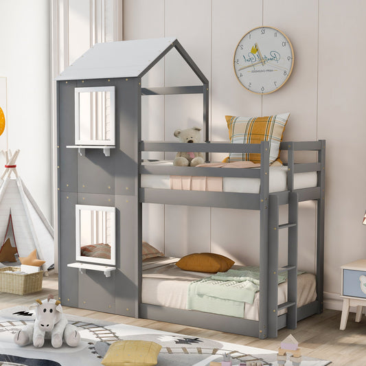 Bunk Bed Wood Bed & Roof, Window, Guardrail, Ladder - The Sleep Loft - Online Mattress Showroom NYC
