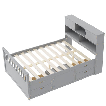 Captain Platform Bed Frame With Bookcase Headboard, 4 Drawers, Storage Shelves - The Sleep Loft - Online Mattress Showroom NYC