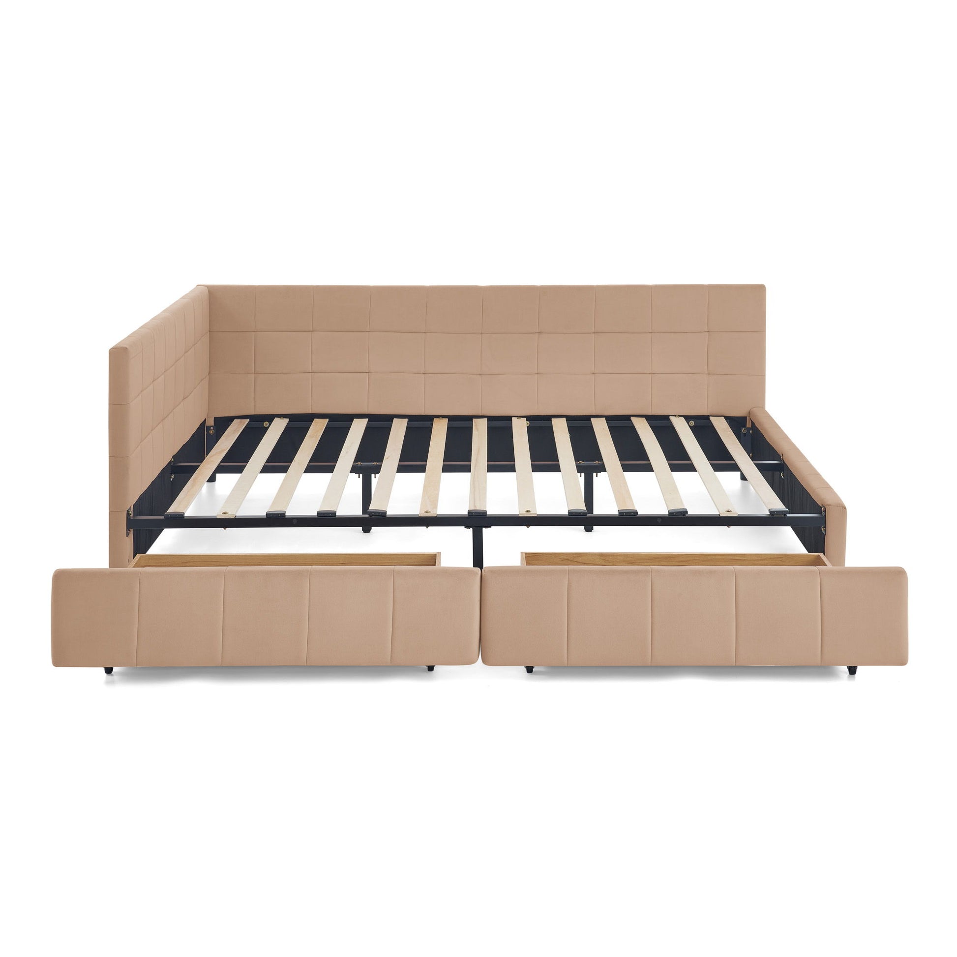 Mid-Century Storage Upholstered Tufted Bed Frame With Backrest And Armrests - The Sleep Loft - Online Mattress Showroom NYC