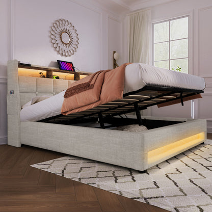 Upholstered Platform Bed With A Hydraulic Storage System, LED And USB Charging (Without Mattress) - The Sleep Loft - Online Mattress Showroom NYC