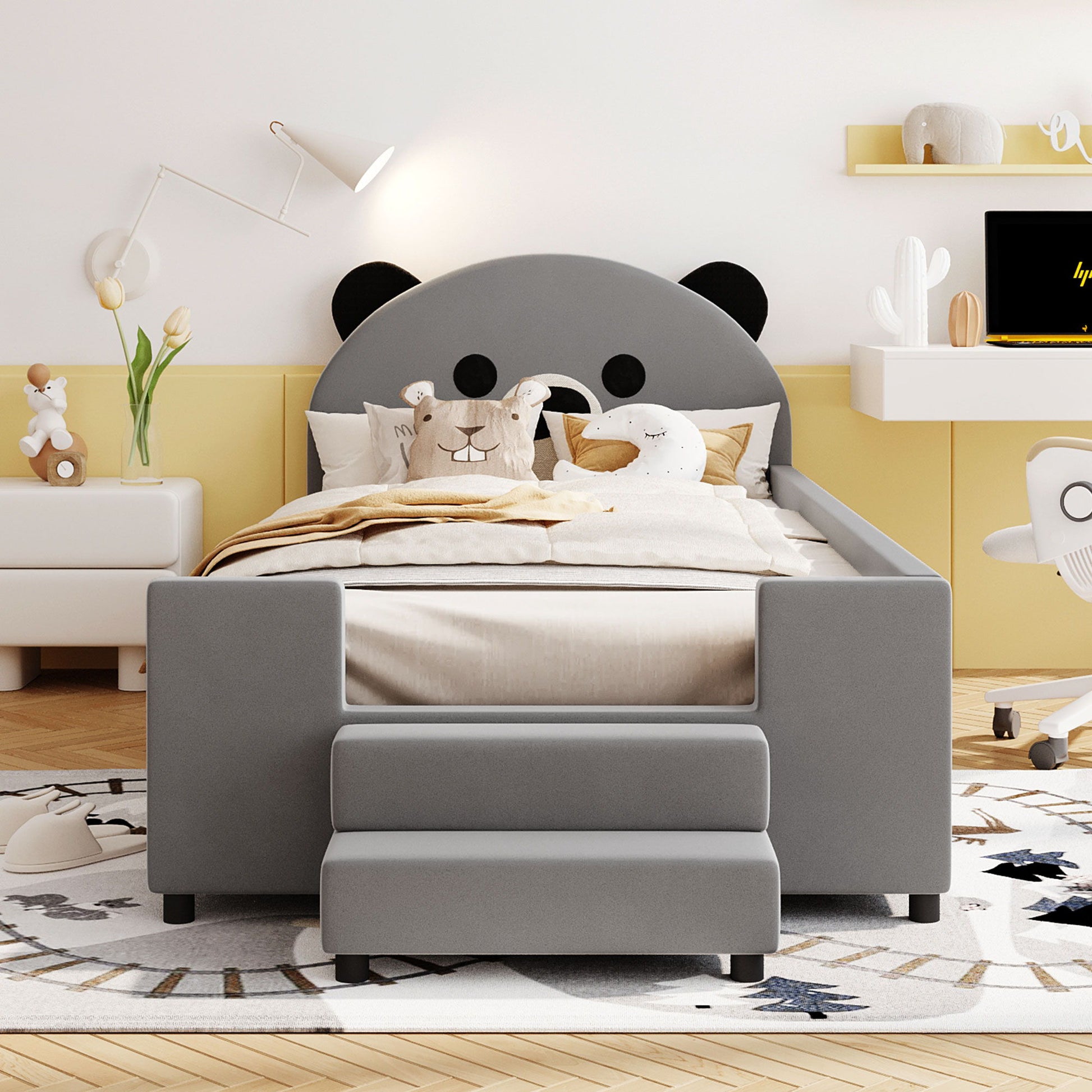 Upholstered Daybed With Bear Shaped Headboard, Hydraulic System And Breathable Fence - The Sleep Loft - Online Mattress Showroom NYC