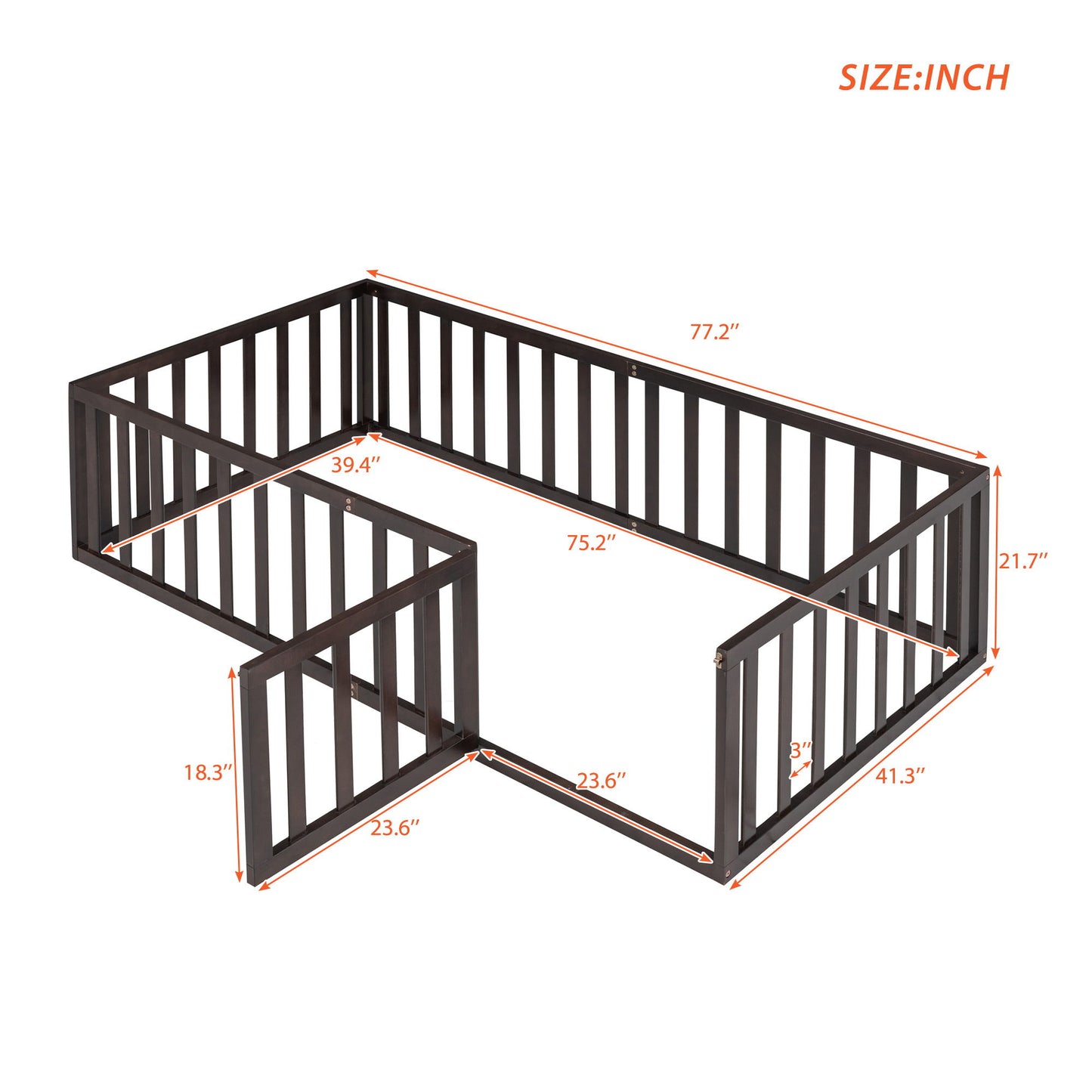 Twin Size Floor Bed Frame With Fence And Door - Walnut - The Sleep Loft - Online Mattress Showroom NYC