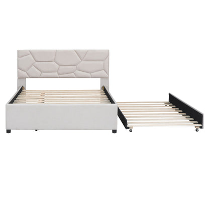 Upholstered Platform Bed With Brick Pattern Headboard And Twin Long Size Trundle - The Sleep Loft - Online Mattress Showroom NYC