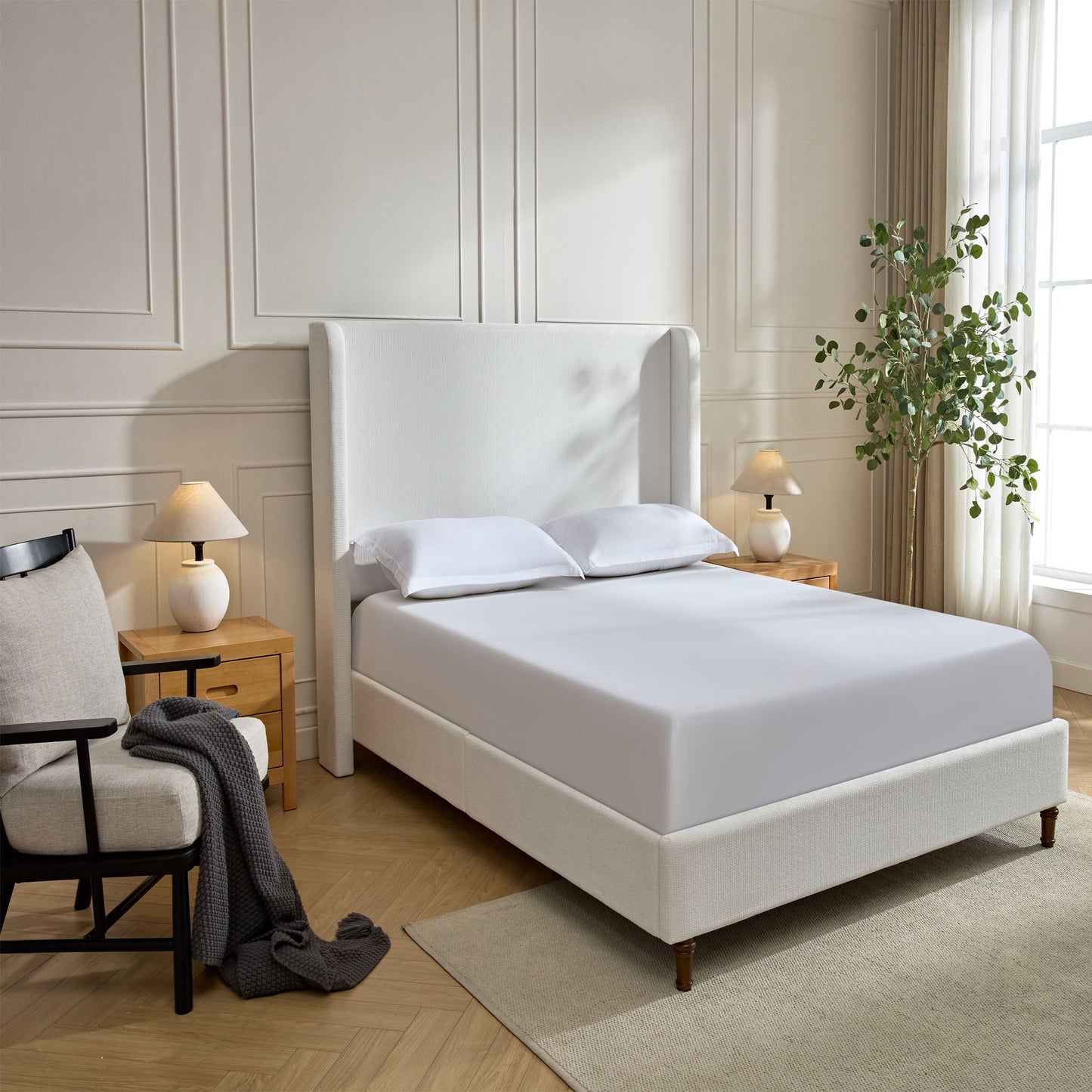 Harper - Tall Headboard Upholstered Bed / High Headboard / Elegant Simplicity / No Box Spring Needed - The Sleep Loft - Online Mattress Showroom NYC