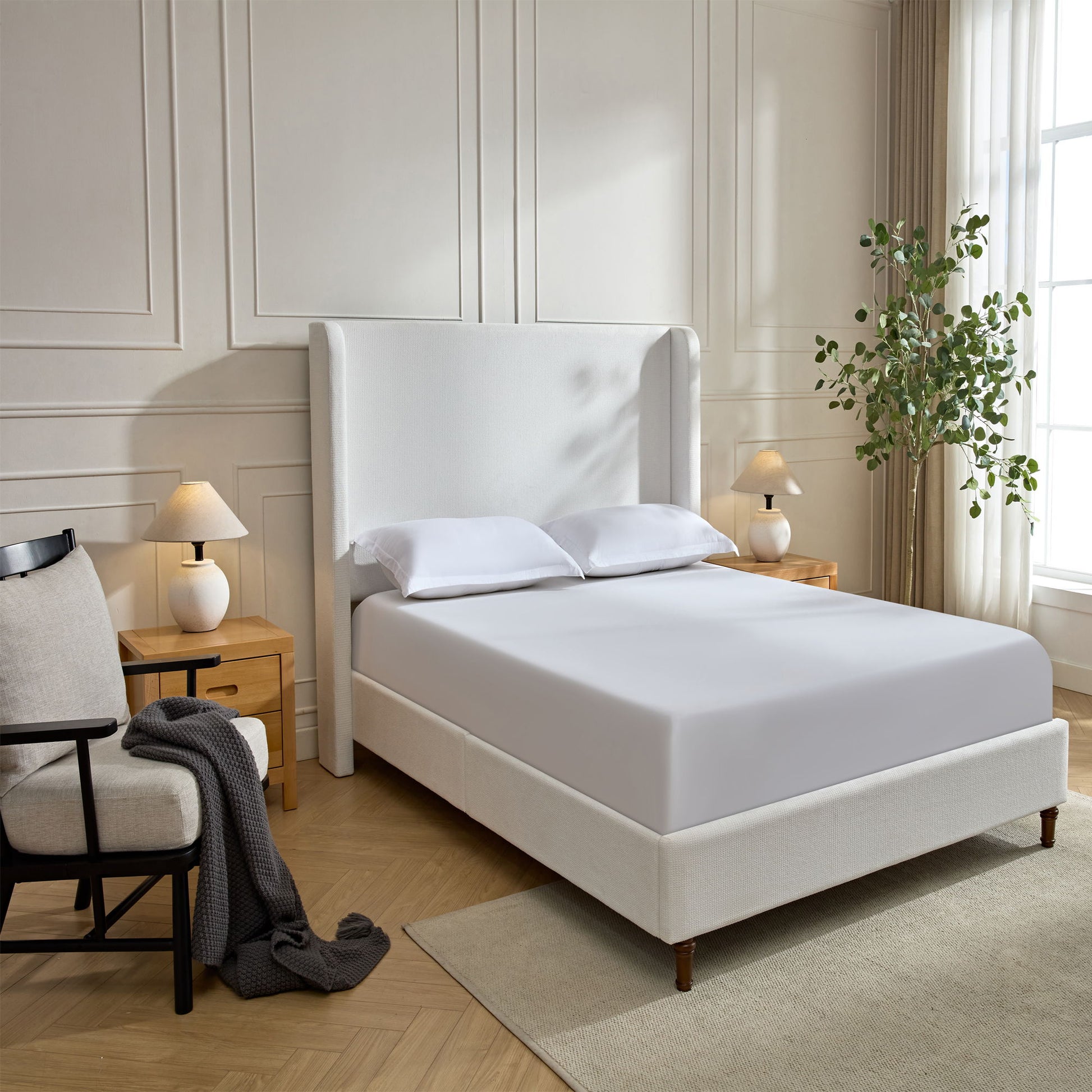 Harper - Tall Headboard Upholstered Bed / High Headboard / Elegant Simplicity / No Box Spring Needed - The Sleep Loft - Online Mattress Showroom NYC