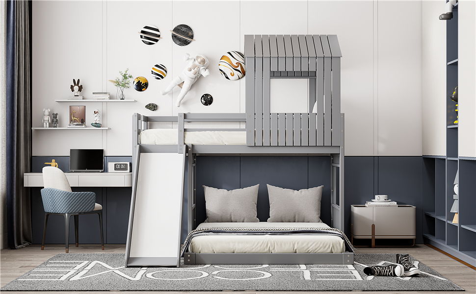 Loft Bunk Bed With Playhouse, Farmhouse, Ladder, Slide And Guardrails - The Sleep Loft - Online Mattress Showroom NYC