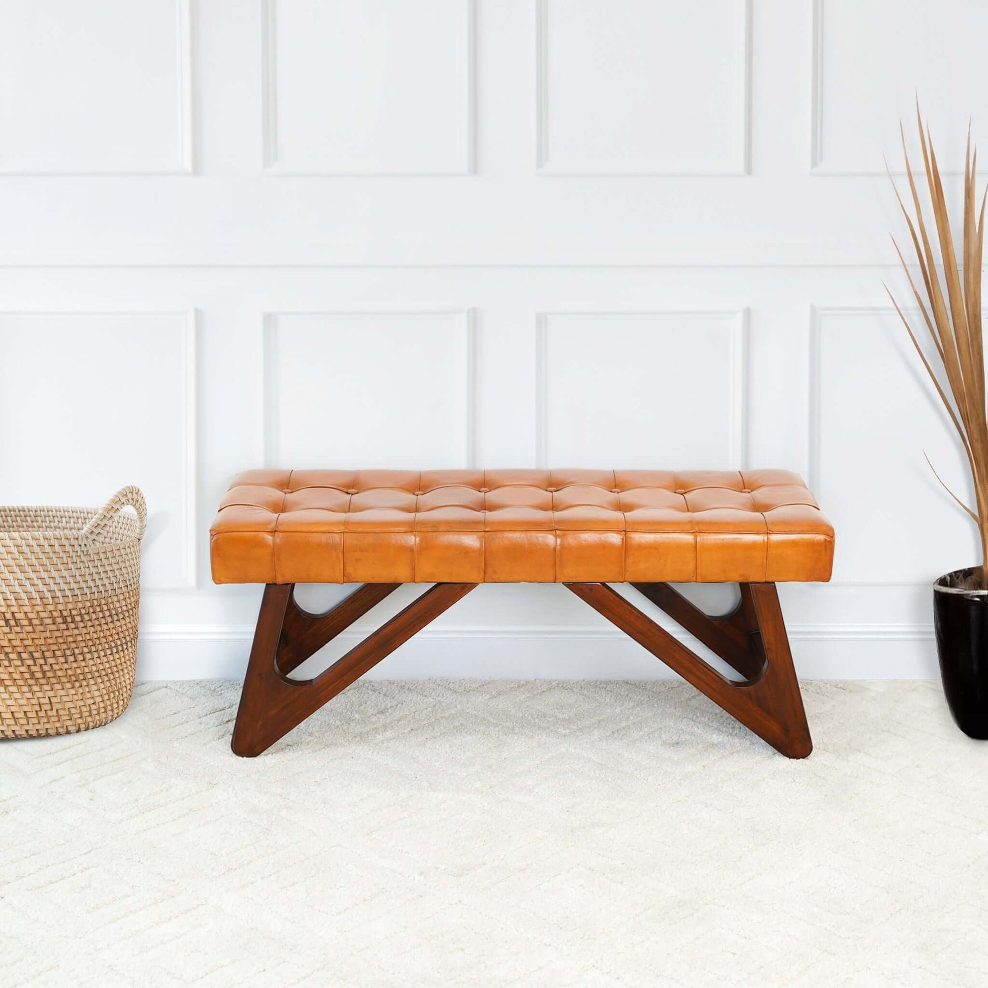 Mia - Bench With Buttons - Brown / Rustic - The Sleep Loft - Online Mattress Showroom NYC