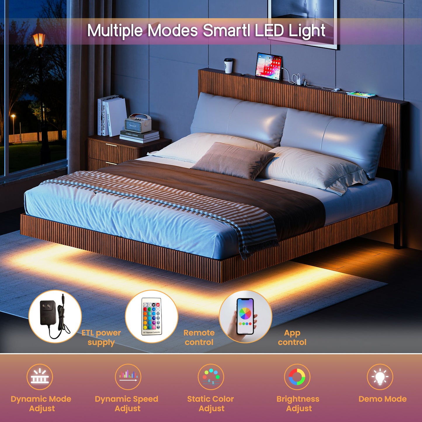 Floating Bedstead With Charging Station And LED Lights - The Sleep Loft - Online Mattress Showroom NYC
