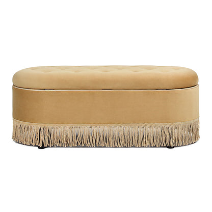 Melinda - Oval Tufted Bullion Fringe Storage Bench - The Sleep Loft - Online Mattress Showroom NYC