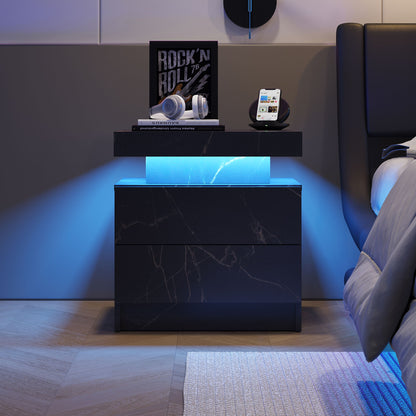 Nightstand LED, Bedside Table Cabinet With 2 Drawers For Bedroom - The Sleep Loft - Online Mattress Showroom NYC
