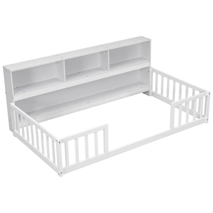 Floor Bed With Bedside Bookcase, Shelves, Guardrails - The Sleep Loft - Online Mattress Showroom NYC