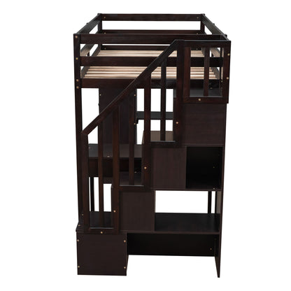 Loft Bed With Storage Drawers, Desk And Stairs With Shelves - The Sleep Loft - Online Mattress Showroom NYC