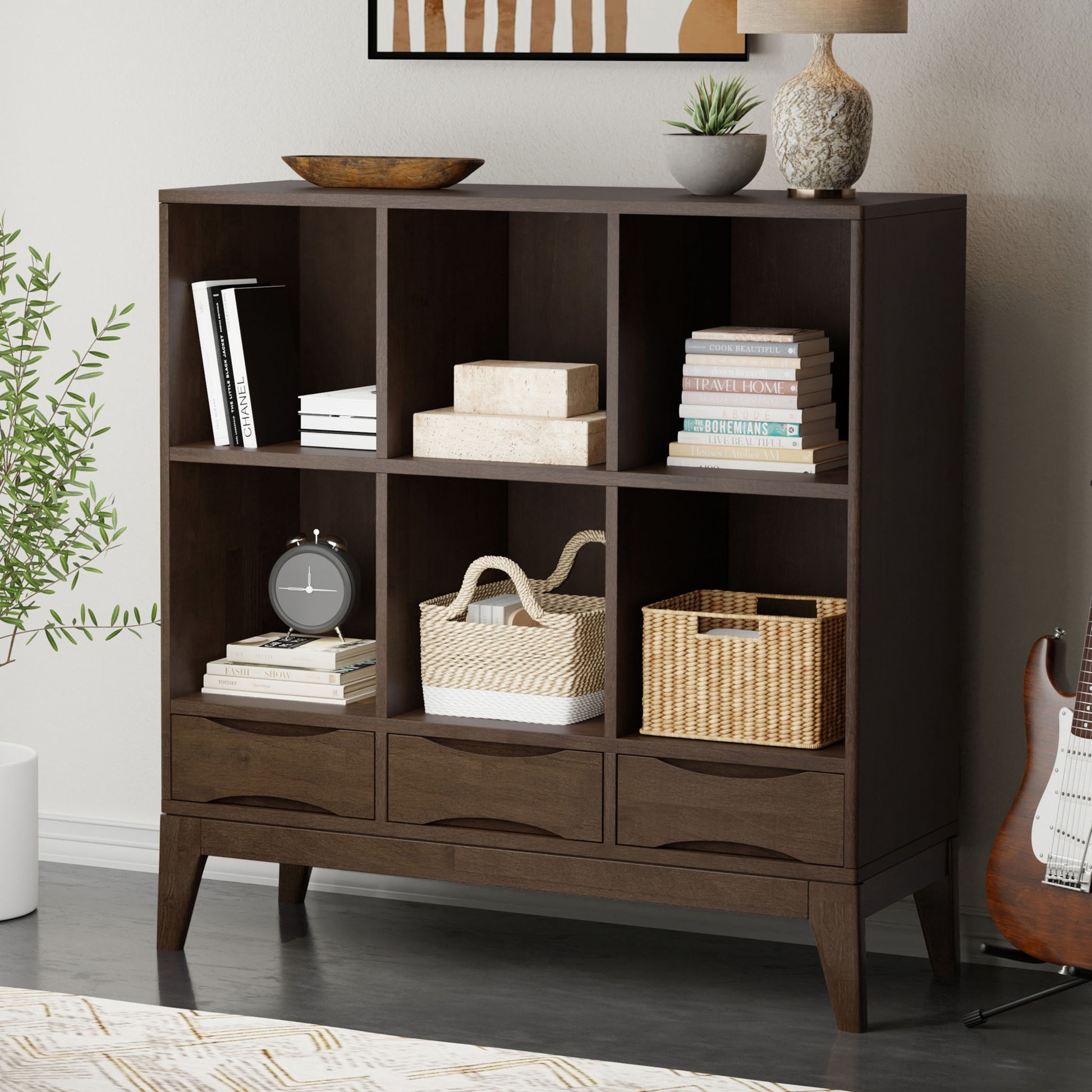 Harper - Low 6 Cube Storage With Drawers - Walnut Brown - The Sleep Loft - Online Mattress Showroom NYC