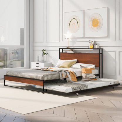 Platform Bed Frame With Trundle, USB Ports And Slat Support, No Box Spring Needed - The Sleep Loft - Online Mattress Showroom NYC