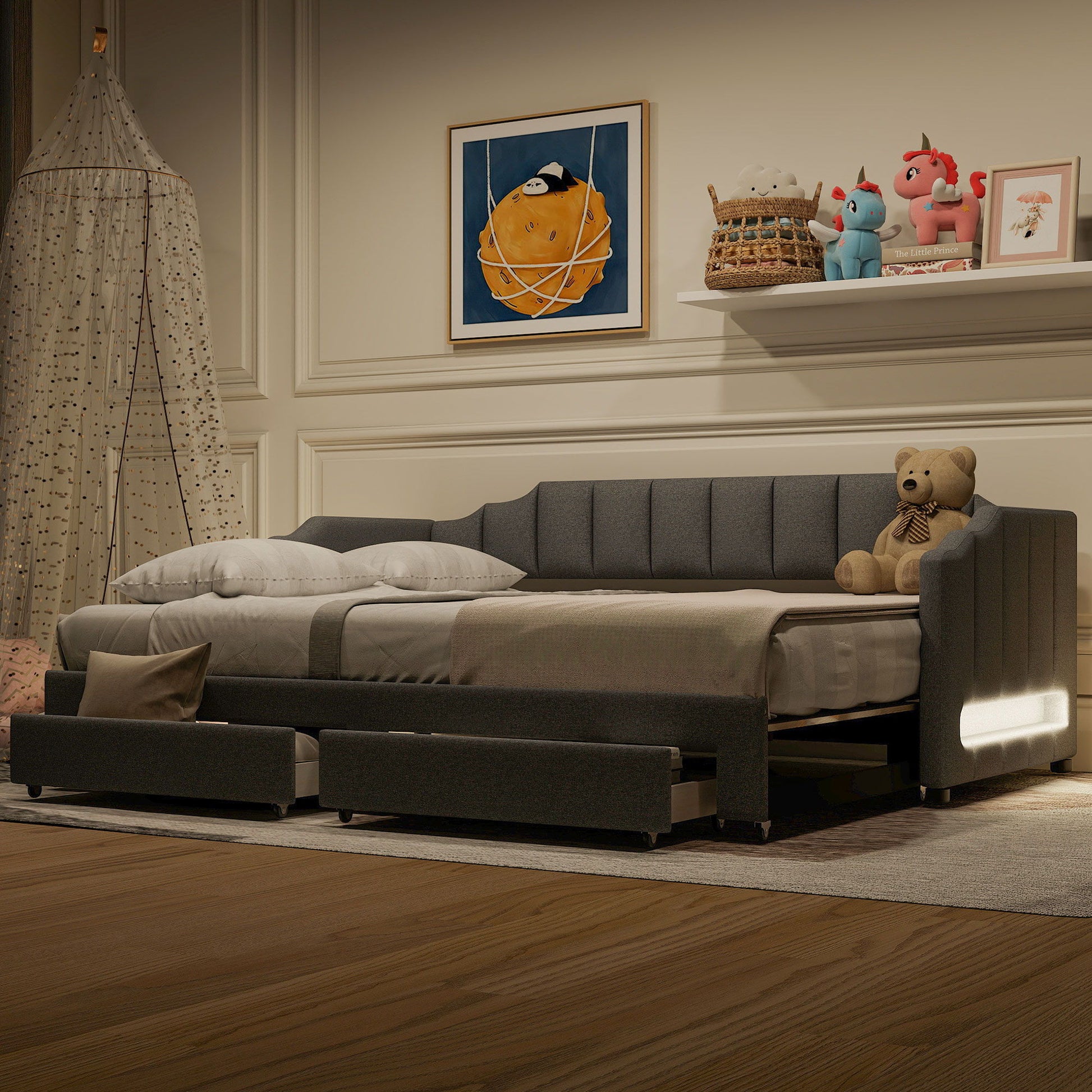 Extendable Daybed With LED Light And 2 Storage Drawers - The Sleep Loft - Online Mattress Showroom NYC
