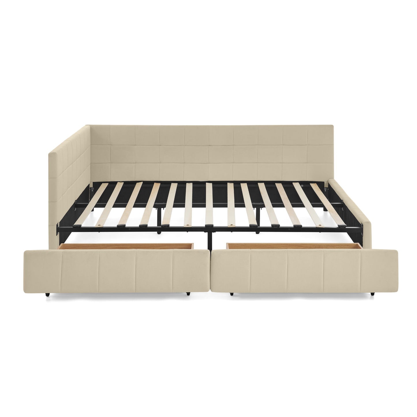 Mid-Century Storage Upholstered Tufted Bed Frame With Backrest And Armrests - The Sleep Loft - Online Mattress Showroom NYC