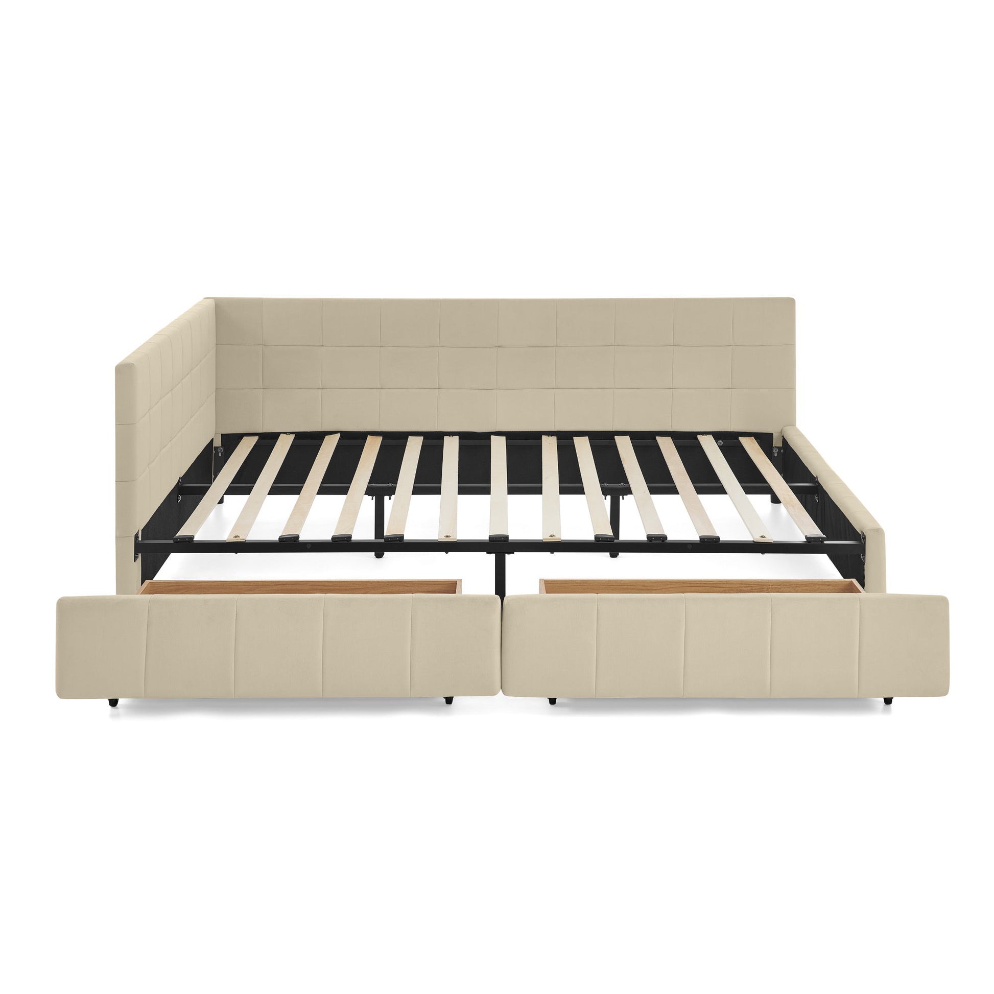 Mid-Century Storage Upholstered Tufted Bed Frame With Backrest And Armrests - The Sleep Loft - Online Mattress Showroom NYC