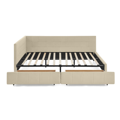 Mid-Century Storage Upholstered Tufted Bed Frame With Backrest And Armrests - The Sleep Loft - Online Mattress Showroom NYC