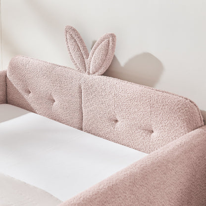 Cute Rabbit Ear Upholstered Platform Bed Frame With Safety Rail - The Sleep Loft - Online Mattress Showroom NYC