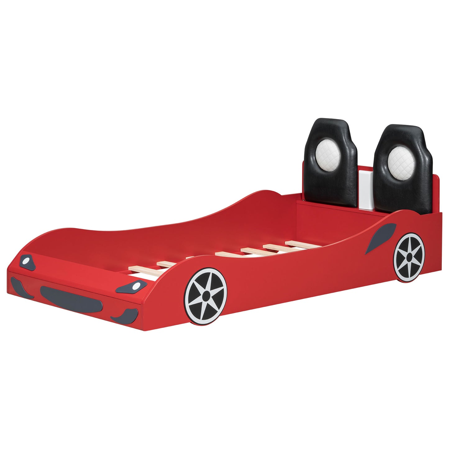 Race Car Shaped Platform Bed With LED And Upholstered Backrest In - The Sleep Loft - Online Mattress Showroom NYC