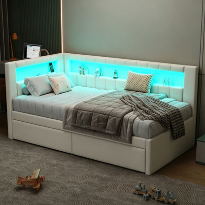 Upholstered Platform Bed With USB Ports And LED Belt - The Sleep Loft - Online Mattress Showroom NYC