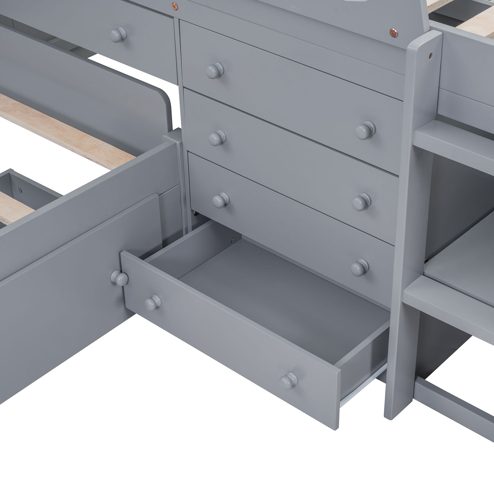 Loft Platform Bed With 7 Drawers And Full Guardrails, Modern L Shaped Space Savin - The Sleep Loft - Online Mattress Showroom NYC