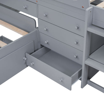 Loft Platform Bed With 7 Drawers And Full Guardrails, Modern L Shaped Space Savin - The Sleep Loft - Online Mattress Showroom NYC